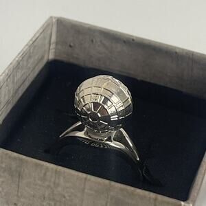 Star Wars 3D Death Star with Rhinestone Stainless Steel Ring Silver Size 7